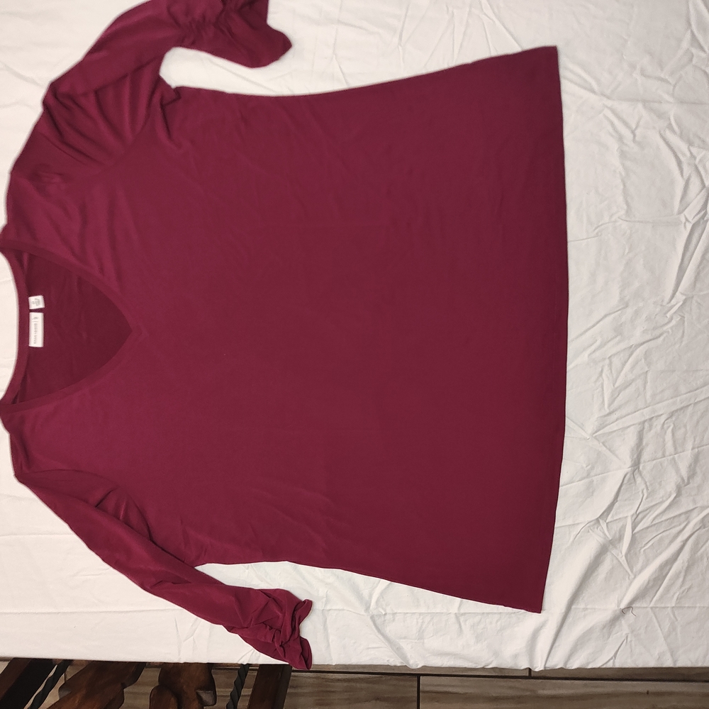 Susan Graver Red 3/4 Sleeve Relaxed Blouse
